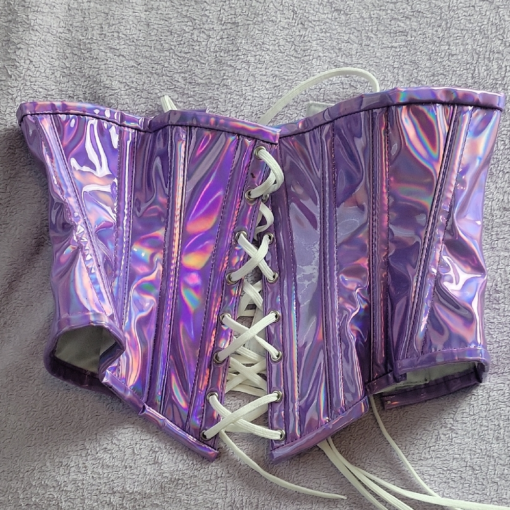 Holographic Purple Corset with White Laces